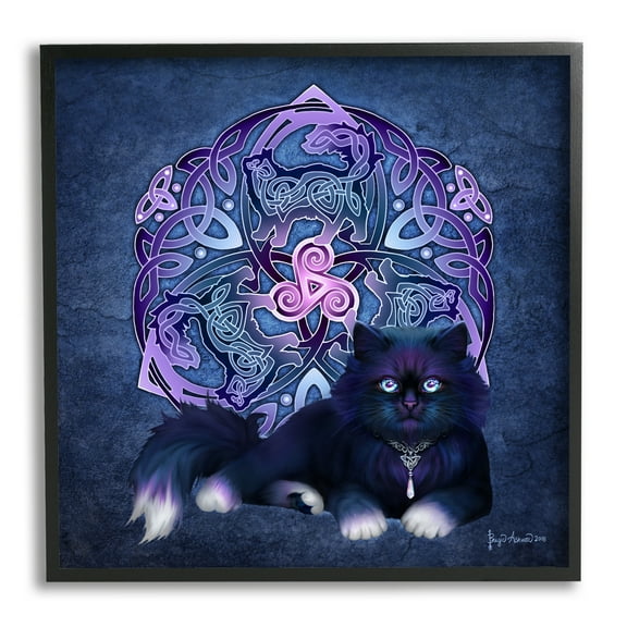 Stupell Industries Celtic Black Cat Fractal Animals & Insects Painting Black Framed Art Print Wall Art, 12 x 12