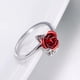 thumbnail image 2 of Anillo de oro con forma de rosa y flor roja y rosa, anillos abiertos para mujeres y niñas, 2 of 5