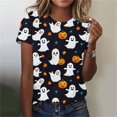 thumbnail image 2 of Yanchicy Womens Crew Neck T Shirt Seasonal Halloween Graphic Short Sleeve Printed Casual Tops Ladies Fashion Clothes Autumn Holiday Everyday Outfits, 2 of 7