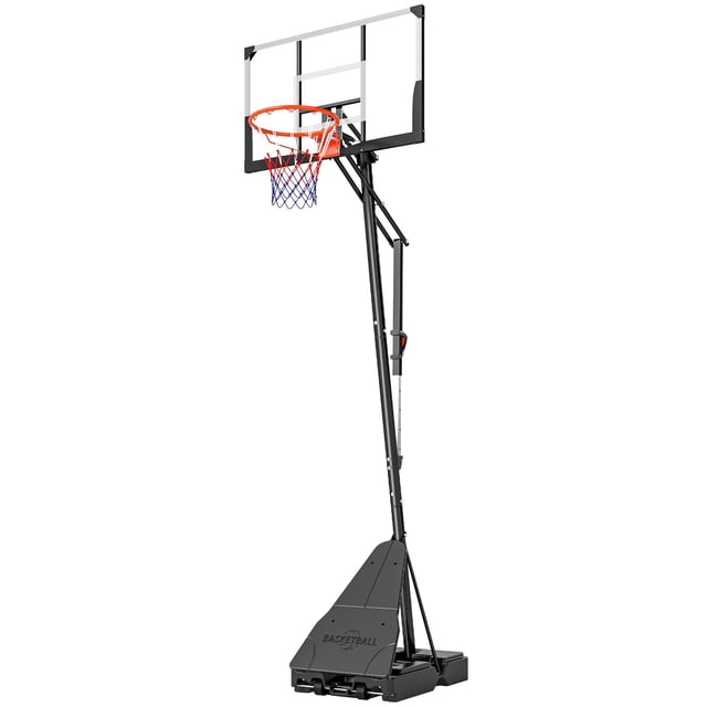 Soozier Portable Basketball Hoop with 47" Shatterproof PC Backboard, Adjustable 8-10 Ft Height, Stable Fillable Base & Rebound Trainer, Outdoor Driveway & Backyard Sports Equipment