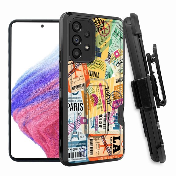 ANJ  Rugged Shockproof Hoster Case w/Card Slot, Kickstand   Tempered Glass Cover for Samsung Galaxy A33 5G - Luggage Stickers