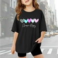 thumbnail image 2 of Girls Shirts 10-12 Short Sleeve Casual Round Neck Cute Cartoon Print Shirt Soft and Breathable Summer Wear Tops(Heart, Black, 9 -10 Years), 2 of 5