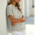 thumbnail image 6 of Sheghy Tops for Women 100%Cotton Linen Blend Collared Shirt, Solid Button Short Sleeve Casual Tunic Top Blouse, 6 of 9
