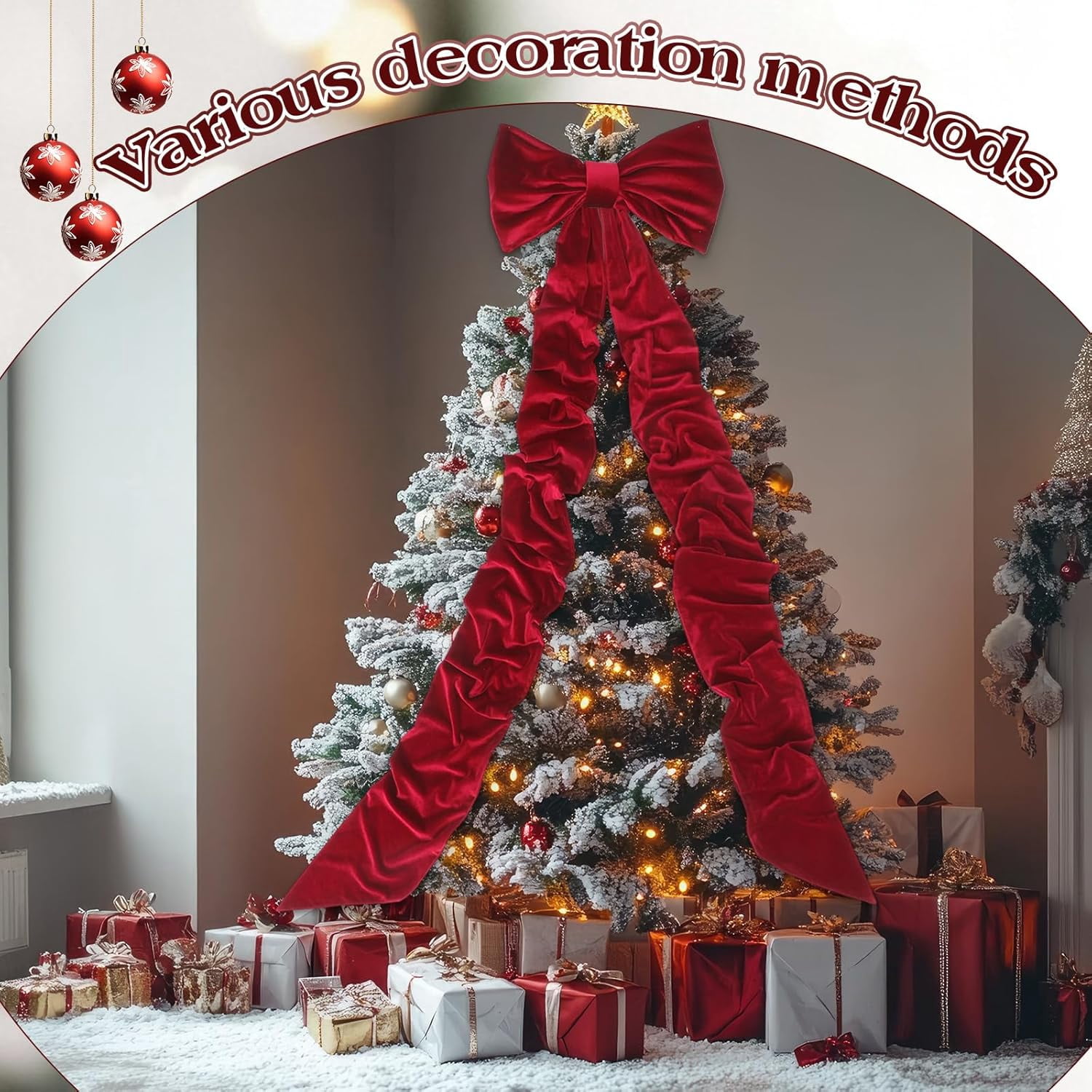 Christmas Tree Topper Bow 90x18 Inch Giant Large Velvet Bow with Long Streamers Huge Decorative Wrapping Gift Decor for Xmas Tree Front Door Patio Outdoor Wedding Arch