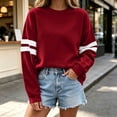 thumbnail image 2 of Women's Crew Neck Sweatshirt Sevevn Drop Shoulder Striped Sleeve Varsity Style Soft Fleece Oversized Loose Fit Casual Pullover Tops for Daily Wear, 2 of 8