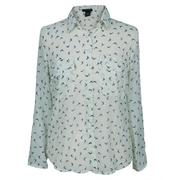 button up shirt with birds