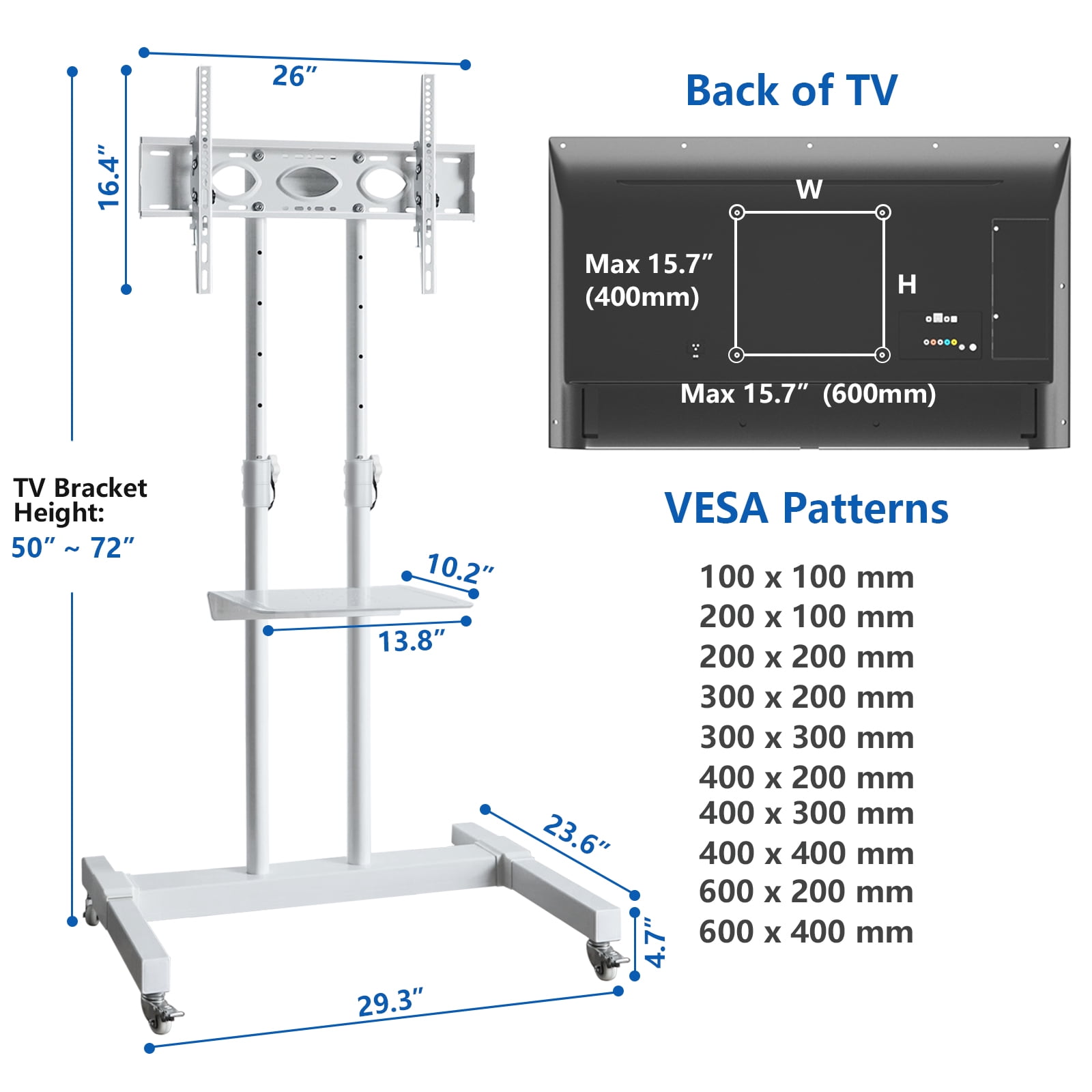 Buy Tall TV Stand with Wheels for 32 to 85 Inch Flat Panel TVs Tilt