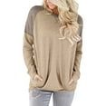 thumbnail image 4 of IROINNID On Sale Womens Plus Size Tops Long Sleeve Workout Tops for Women Patchwork Pockets Round Neck Pullover Blouse T-shirt,Beige, 4 of 7