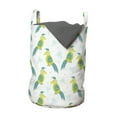 thumbnail image 1 of Bird Laundry Bag, Continuous Cuckatoo Palm Leaves and Hearts Pattern, Hamper Basket with Handles Drawstring Closure for Laundromats, 13" x 19", Green Yellow, by Ambesonne, 1 of 4