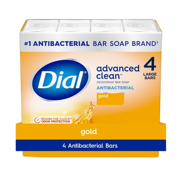 Dial Gold Antibacterial Deodorant Bar Soap, Advanced Clean Deep Cleanse Bar, 4 oz, 4 Bars