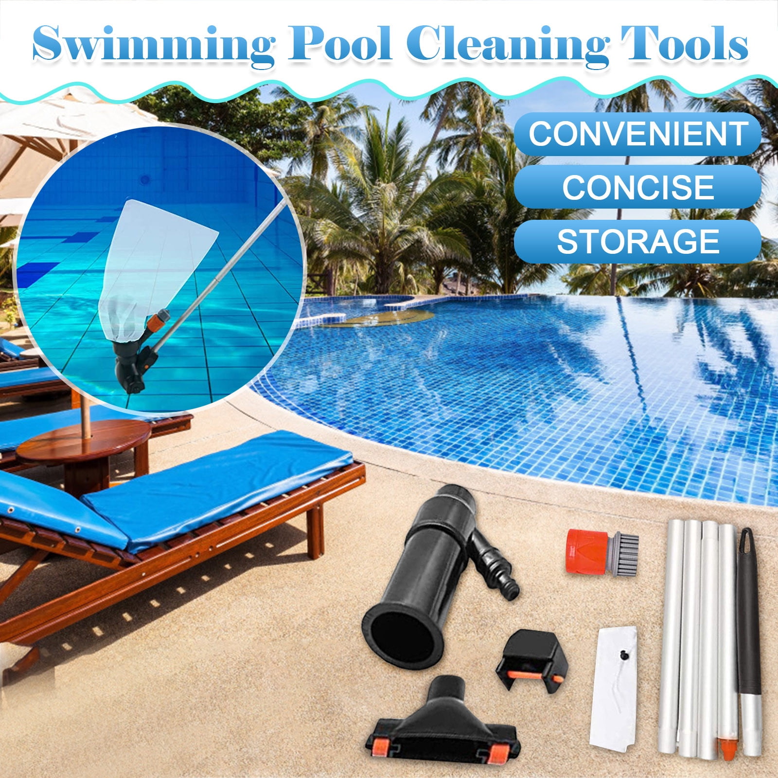Portable Pool Vacuum Jet Handheld Pool Leaf Vacuum with 5Section Pole and Filte