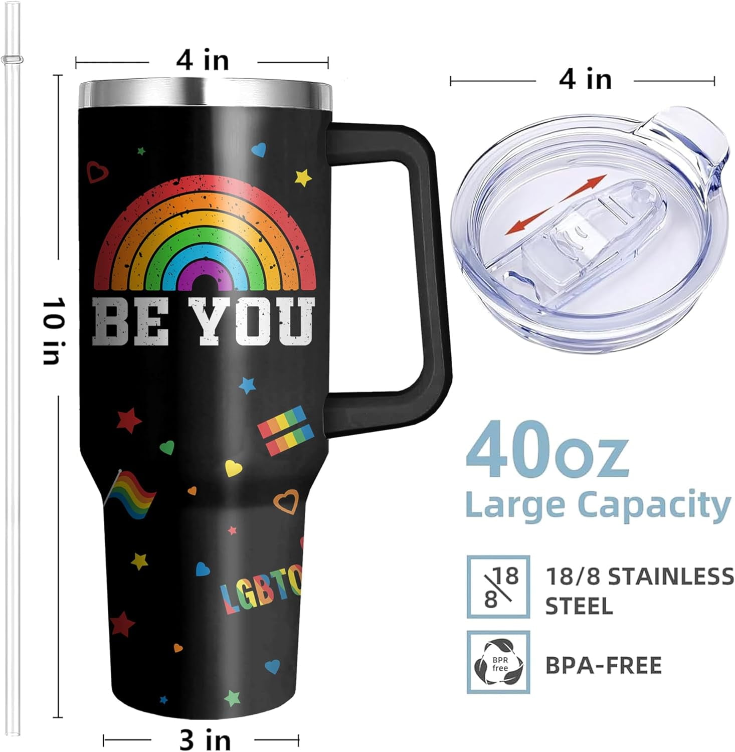 40 Oz Pride Tumbler with Lid and Straw, Gift for Gay Coffee Mug for Men, Pride Rainbow Tumbler Lgbtq Gift for Men Women, Gay Pride Gifts Stainless Steel Pride Mug, Rainbow Cup Lesbian Gifts for Friend