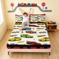 thumbnail image 3 of Erosebridal Cartoon Race Car King Sheets, Colorful Bedding, Yellow Border 4-Piece (1 Flat Sheet, 1 Fitted Sheet and 2 Pillowcases), 3 of 6