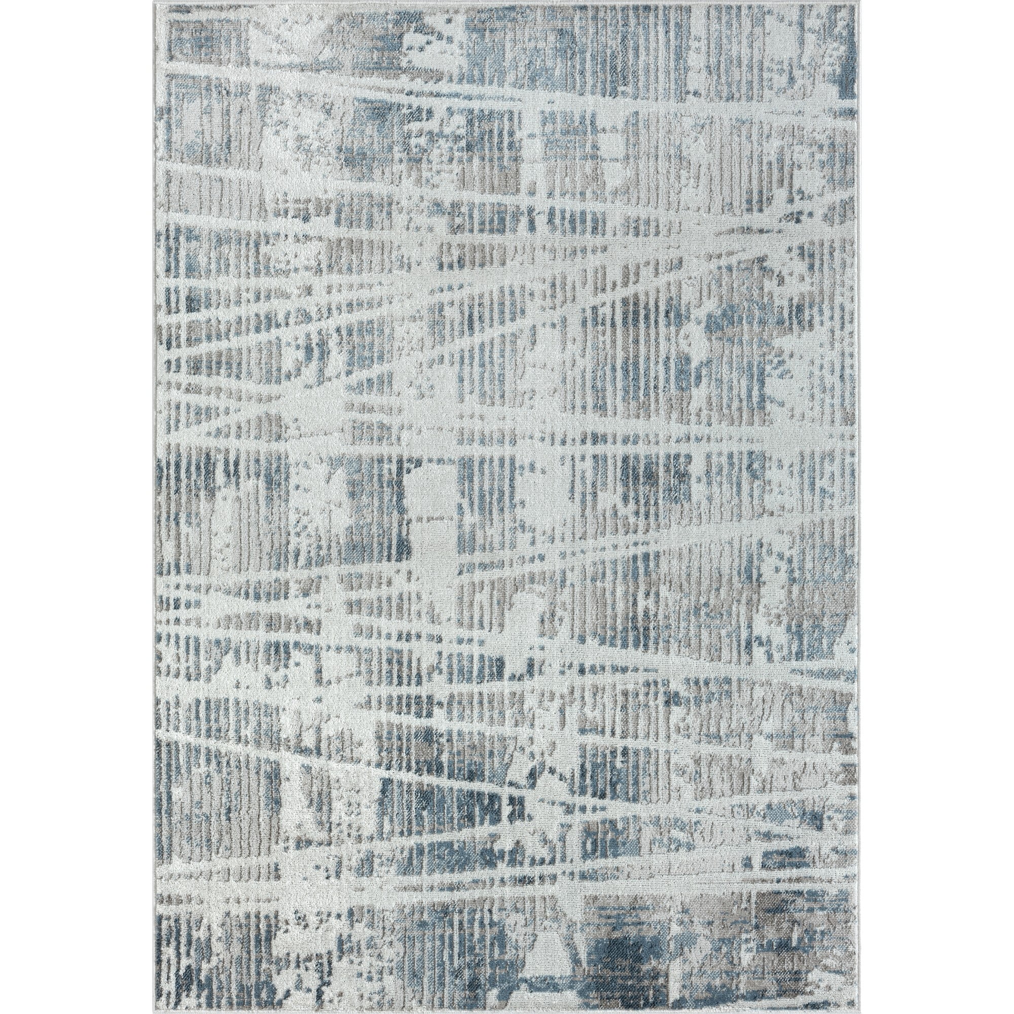 Laddha Home Designs 7.75' x 9.75' Geometric Abstract Area Throw Rug - Blue and Cream