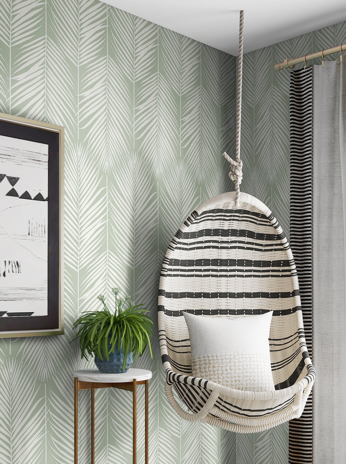 NextWall Pastel Green Palm Silhouette Peel and Stick Wallpaper