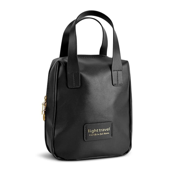 PULLIMORE Waterproof PU Makeup Bag - Large Capacity Cosmetic Organizer with 6 Pockets, Travel Toiletry Bag (Black)