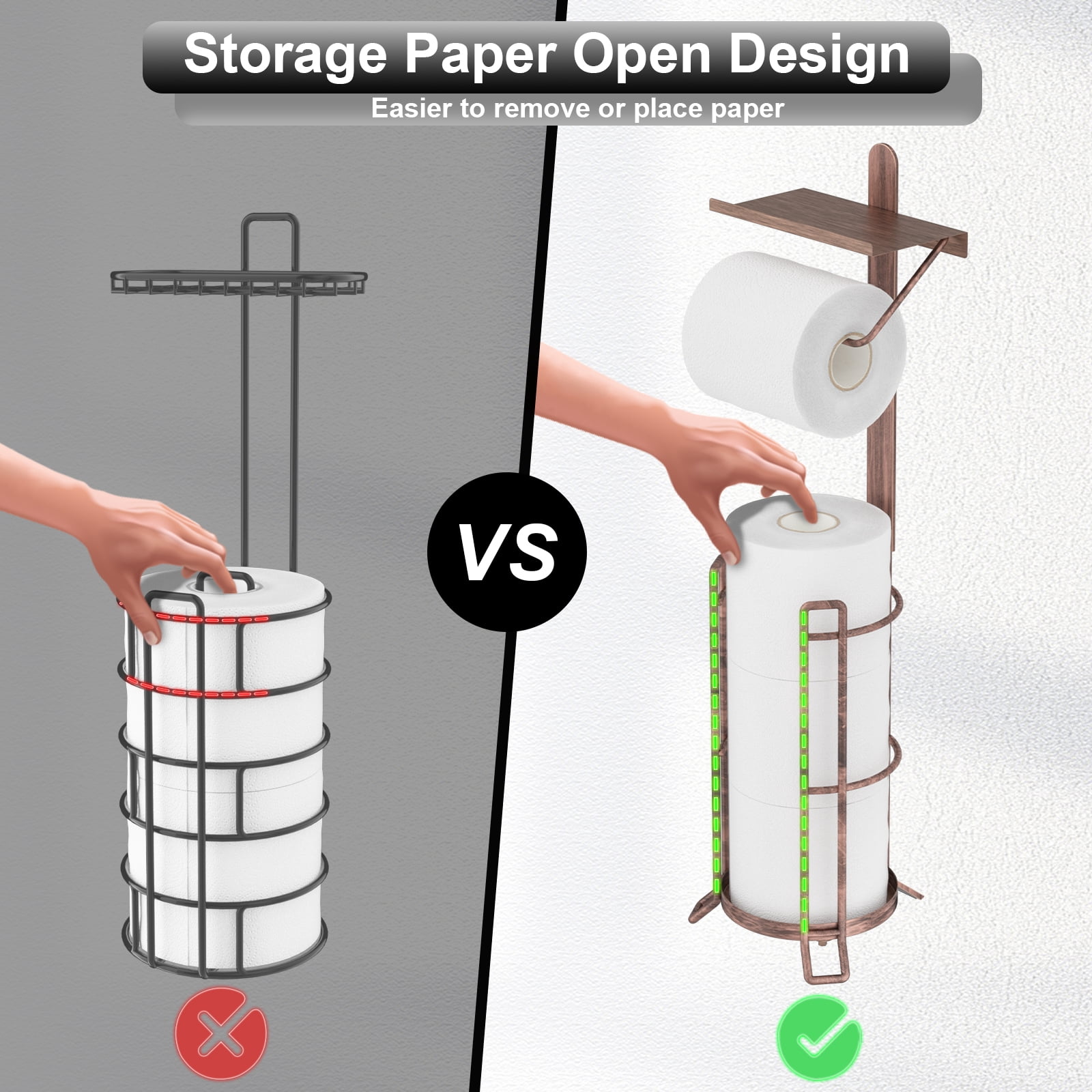 KASUNTO Toilet Paper Holder Free Standing, Toilet Paper Stand Storage with Reserve and Shelf, (Oil Rubbed Bronze)