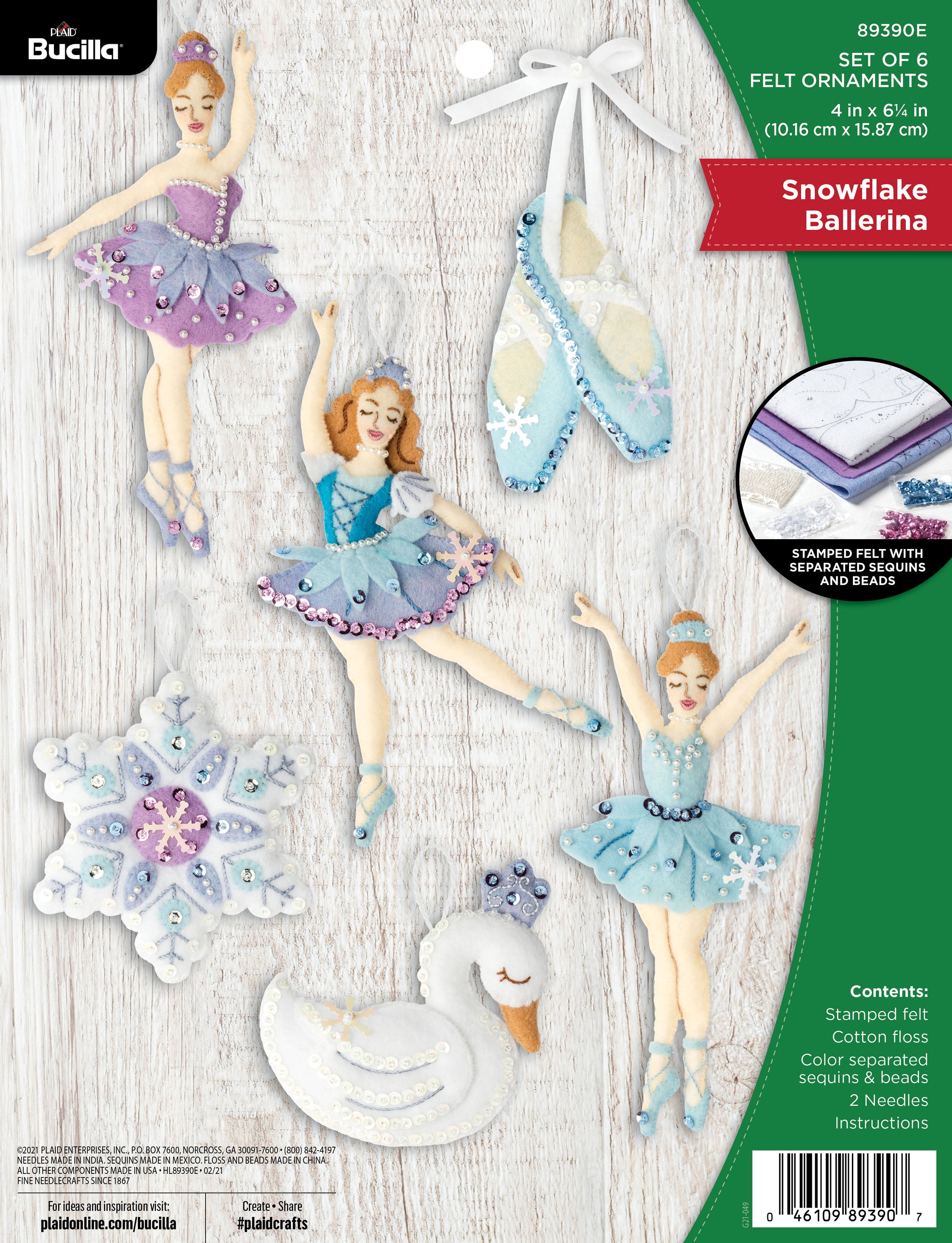 Felt Ornaments Applique Kit Set Of 6-Snowflake Ballerina -