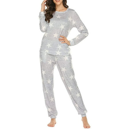 

Viugreum Womens Pyjamas - Stylish Long Sleeve Pajamas Set - Star Ladies Sleepwear Suit - Soft Top and Trouser Pjs Suit for Winter Autumn Home