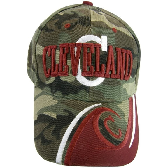 Cleveland Men's C Wave Pattern Adjustable Baseball Cap (Camouflage/Wine)