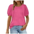 thumbnail image 2 of Tshirts for Women Crewneck Sexy Patchwork Lace Short Sleeve Knit Tee Blouse Summer Tops for Women Hot Pink XL, 2 of 5