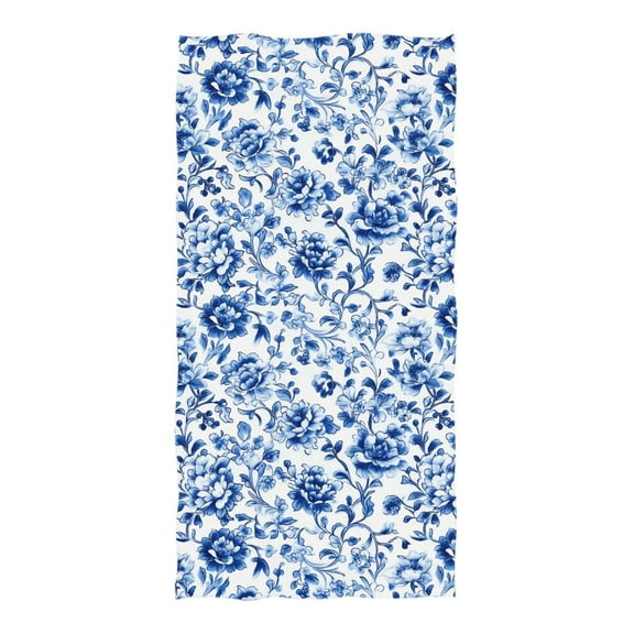 Oversized Beach Towel Extra Large Absorbent Microfiber Bath Towels Soft Quick Drying Blue and White Porcelain Floral 74"x37"