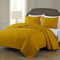 thumbnail image 3 of Chezmoi Collection Madrid Herringbone Geometric Solid Cotton Lightweight Quilt, 3-Piece Quilt Set, King, Mustard Yellow, 3 of 9