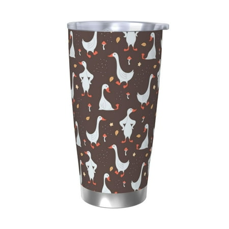 

Daiia cartoon geese Printed 20oz Insulated Coffee Cup with Straw Topper Fully Spill Proof Travel Coffee Mug Stainless Steel Tumbler for Work Home Outdoor Car-Without Straw