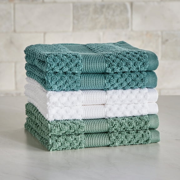 Better Homes & Gardens Signature Soft Cotton Popcorn Textured 6pk Washcloth Bundle,Green