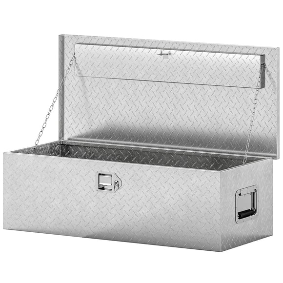 Boîte à Outils de Caisse de Camion en Aluminium de 30 Pouces, 11,4 Gal Boîte à Languette de Remorque à Plaque Diamant Robuste avec Poignées Latérales et Verrous, Rangement Résistant aux Intempéries pour VR, Garage et Camionnette