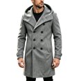 thumbnail image 3 of Men's Hooded Double Breasted Wool Blend Coat Mid-Length Windproof Overcoat Casual Winter Warm Trench Coat With Pockets Grey M, 3 of 7