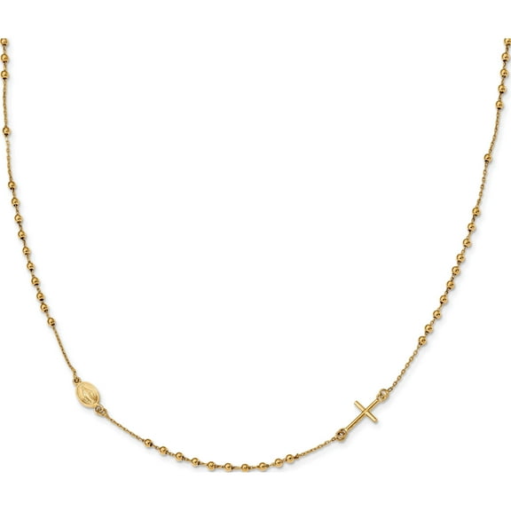 14K Yellow Gold Polished Cross Rosary 16 Inch Necklace (16 X 0.9) Made In Italy sf2504-16