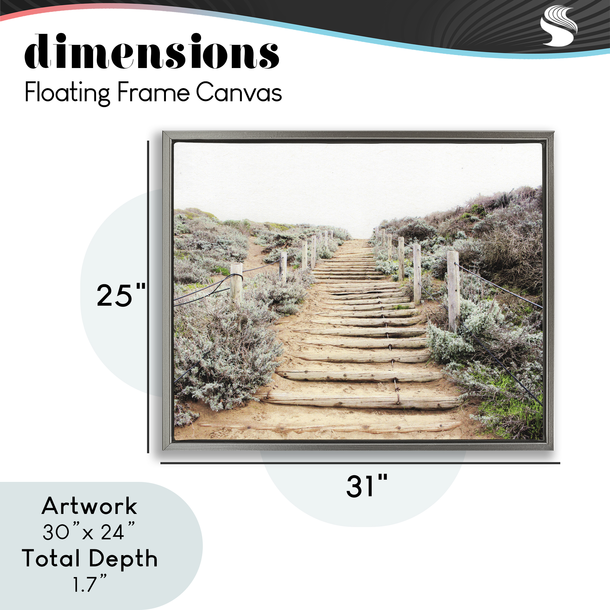Wooden Stairway to Heaven Gray Framed Floater Canvas Wall Art, design by Leah Noel Art