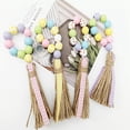 thumbnail image 3 of 4Pcs Easter Wood Bead Garland with Tassels-Easter Tassel Garland Farmhouse Rustic Wooden Beaded Garland with Jute Rope Plaid Tassel- Prayer Boho Natual Beads Big Wall Hanging Decor, 3 of 6