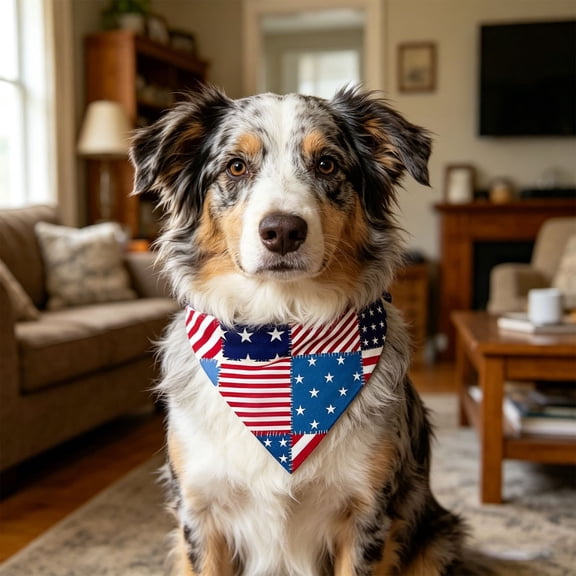 Patriotic Dog Bandana, Reversible Triangle American Flag Scarf, Red White Blue Summer Outfit for Large Dogs for Memorial Day 4th of July Decor