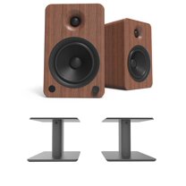 Kanto YU6WALNUT 200W Bookshelf Speakers with Bluetooth - Walnut (Pair) with Kanto SP6HD 6" Fixed-Height Desktop Stands for Bookshelf Speakers - Black (Pair) (2022)