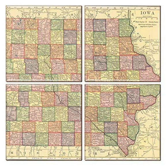 Iowa Coaster of Vintage Map (Set of 4)