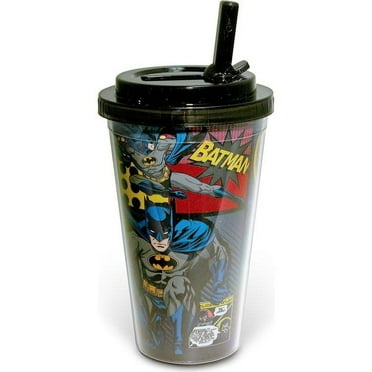 Silver Buffalo Batman Comic Blast Plastic Flip Straw Cold Cup, 16 oz