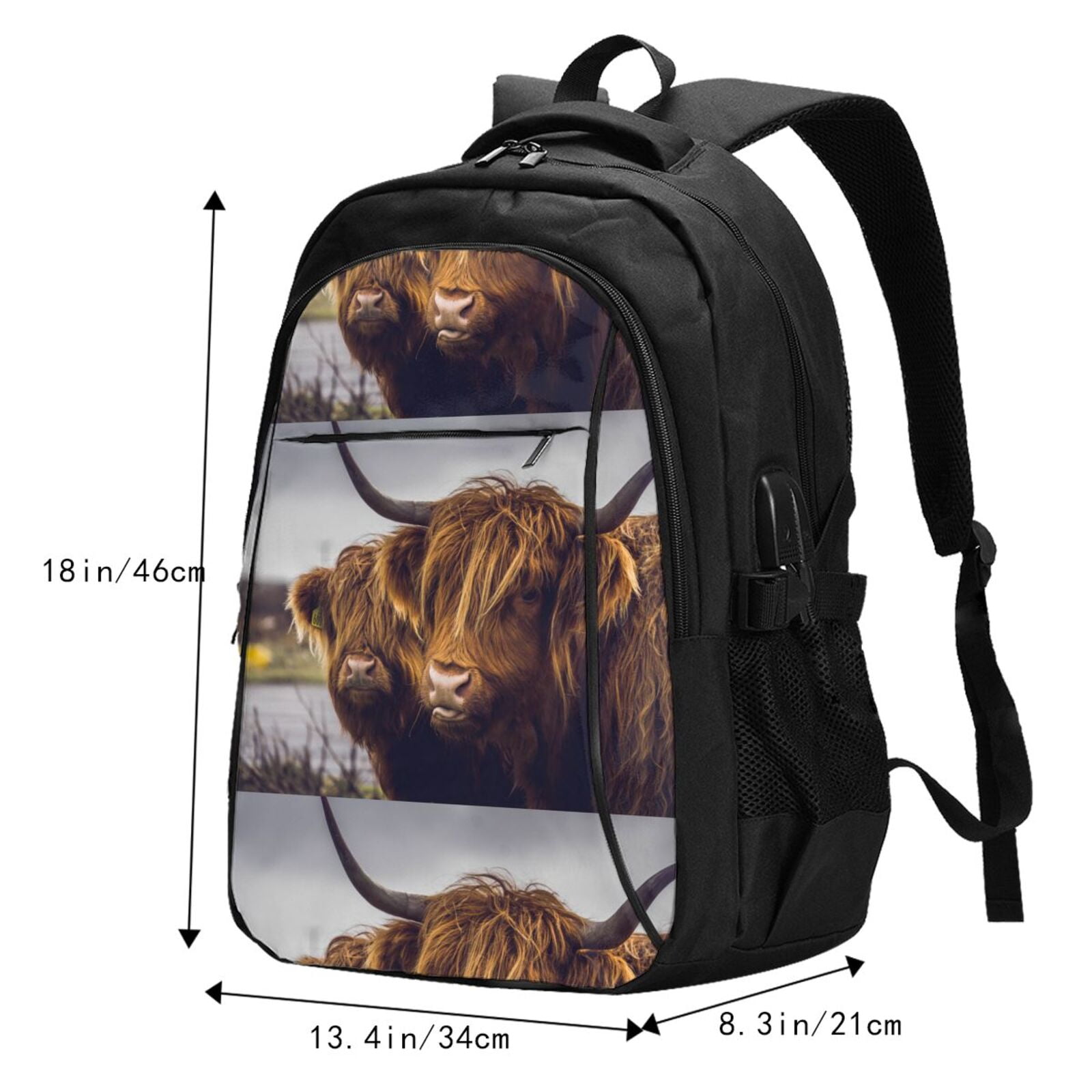 Vsdgher Portrait Of Cow With Its Baby Cow Print Travel Laptop Backpack, Laptops Backpack with USB Charging Port, Water Resistant Computer Bag Gift for Men & Women