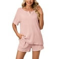 thumbnail image 2 of Innerwin Sleepwear V Cou Femmes 2 Pièces Tenues Quotidiennes Pyjamas à Manches Courtes Ensembles Rose XL, 2 of 6
