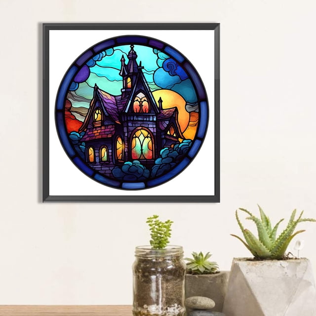Cuadros Decorativos Pintura de diamante 5D DIY Taladro redondo completo Vidrieras de Halloween Decoración para el hogar DQrwqpou embutido en tela