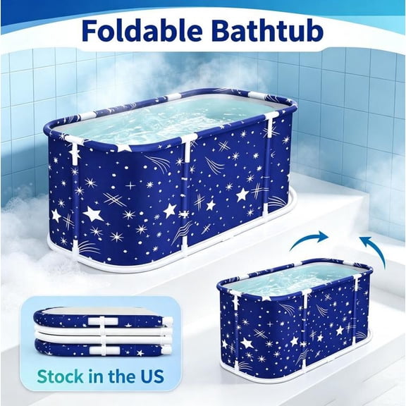 Sioweci Foldable Bathtub, Large Soaking Bath Tub Portable Bathtub for Adults, Freestanding with Thickened Thermal Foam Bathtub for Home Bathroom Spa (Starry Blue)