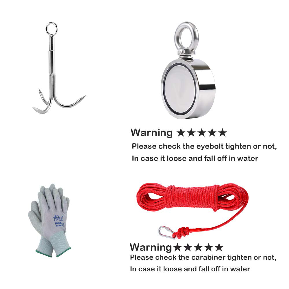 Details about    MHDMAG Double Sided Magnet Fishing Kit With Grappling Hooks And Gloves 1000lbs 