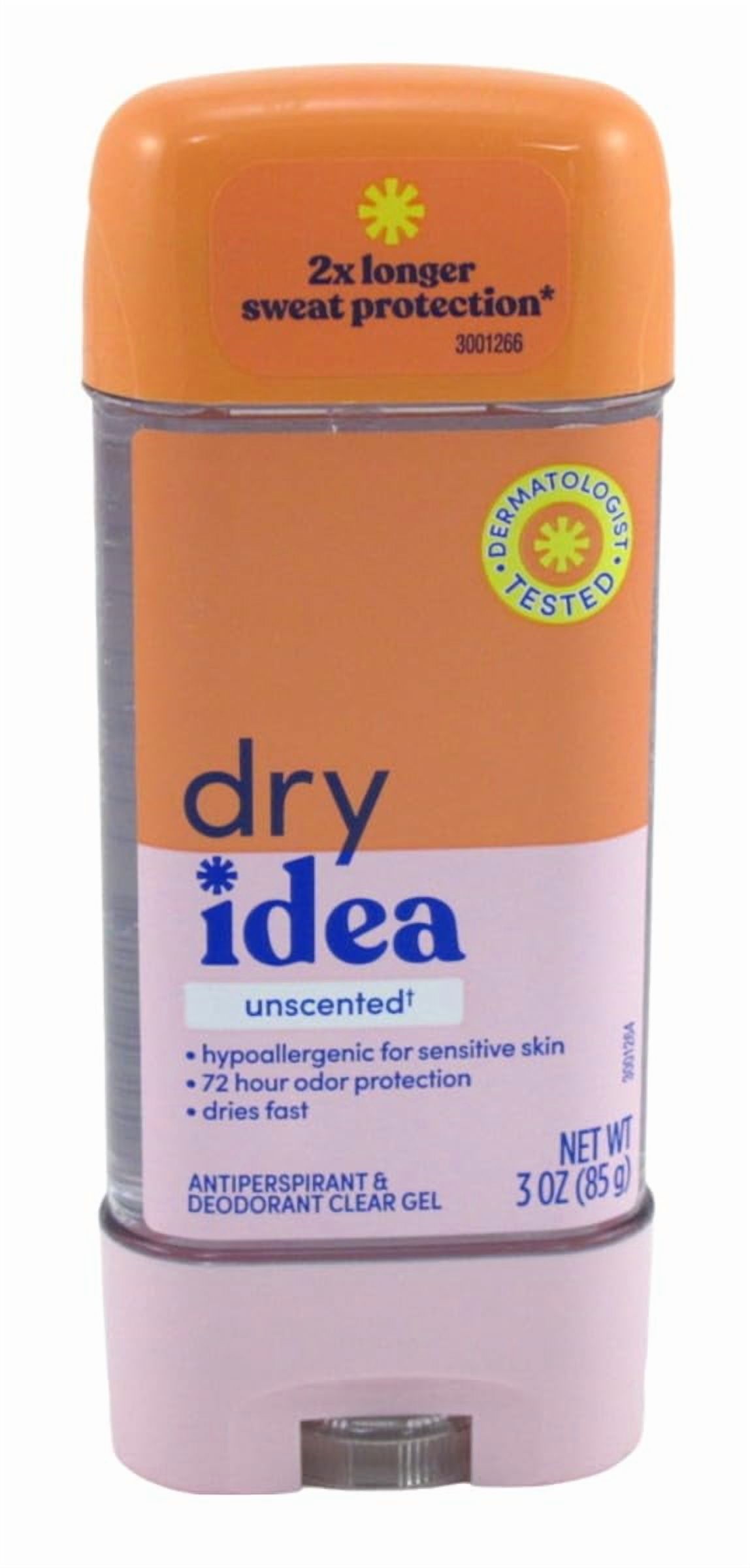 Dry Idea Deodorant 3 Ounce Gel Stick Unscented Antiperspirant (Pack of 6)