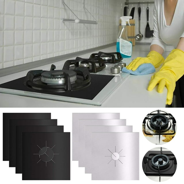 Housse de Brûleur de Poêle Double Épaisseur Réutilisable Antiadhésive Résistante à la Chaleur Protecteur de Poêle Découpable Doublure de Brûleur de Poêle pour Cuisine