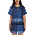 thumbnail image 1 of Fotbe Retro Blue Glitter Conjunto de Pijama Estampado para Mujer, 2 Piezas, Ropa de Dormir con Camiseta de Manga Corta y Shorts Suaves-XX-Large, 1 of 6