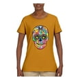 thumbnail image 2 of Wild Bobby Dean Russo Colorful Sugar Skull Streetwear Women Graphic Tee, Gold, Large, 2 of 5