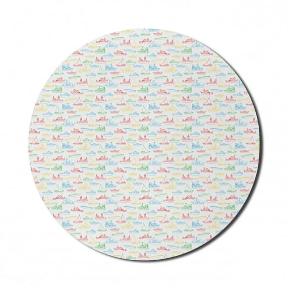 Marine Mouse Pad for Computers, Colorful Outline Nautical Themed Various Vehicles, Round Non-Slip Thick Rubber Modern Gaming Mousepad, 8" Round, Multicolor, by Ambesonne