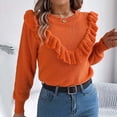 thumbnail image 6 of Busydd Sweaters for Women Fashion Solid Color Ruffle Pullover Sweaters Casual Long Sleeve Crewneck Sweater Fall Winter Elegant Tunic Sweaters, 6 of 9