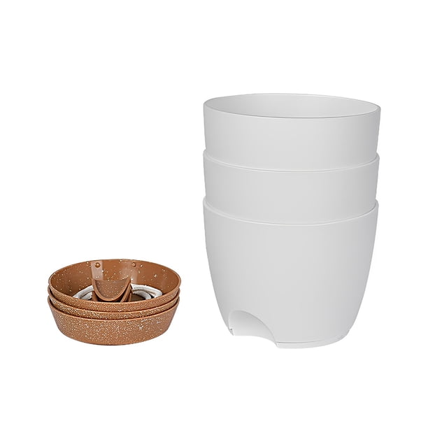 Yuarrent Maceta de 3 uds. Macetas de autorriego perezoso con bandeja de base, jarrón decorativo transpirable para jardín automático Jardín y Patio Blanco/con Bandeja Juego de 6.5 pulgadas/3 uds. Yuarrent HA084263-03